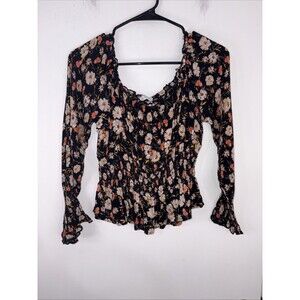 Patrons Of Peace Women's Floral Long sleeve‎ Smocked Top Size S
